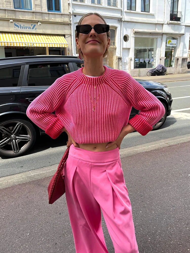 

Женский вязаный пуловер с круглым вырезом, с длинным рукавом