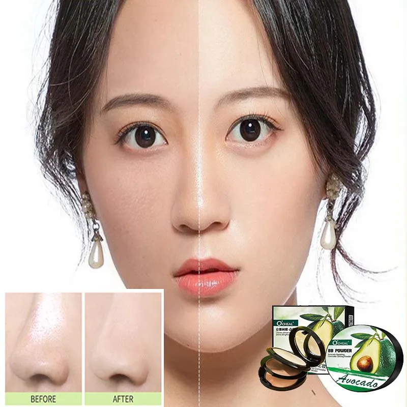 

20g Avocado Double Layer Powder Oil Control Makeup Lasting Concealer Repair Foundation Light Dry and Wet Dual Purpose Powder