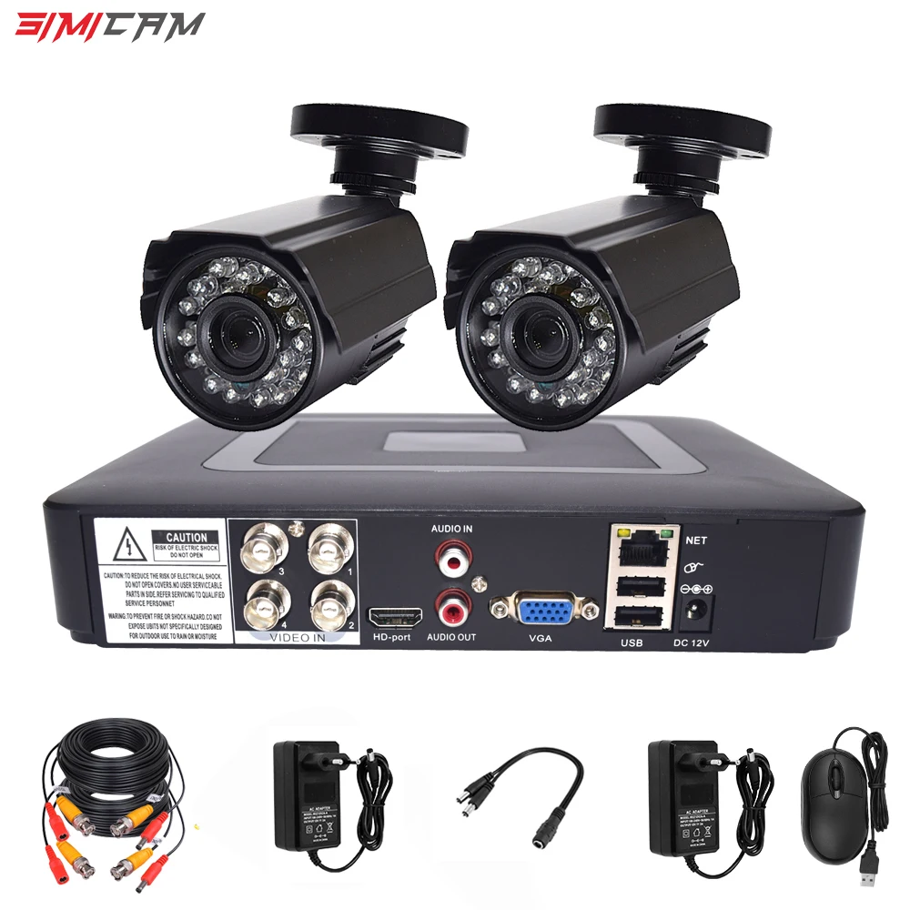 Sistema de videovigilancia, cámara de seguridad CCTV, grabador de vídeo, 4 canales, DVR, AHD, Kit de cámara para exteriores, 720P, 1080P, HD, visión nocturna, conjunto de 2mp