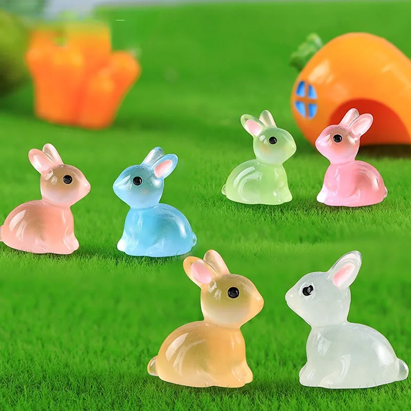 

5Pcs Mini Luminous Rabbit Micro Ornaments Miniature Animal Potted Decoration Decoration Home Garden Hare Micro World Accessorie