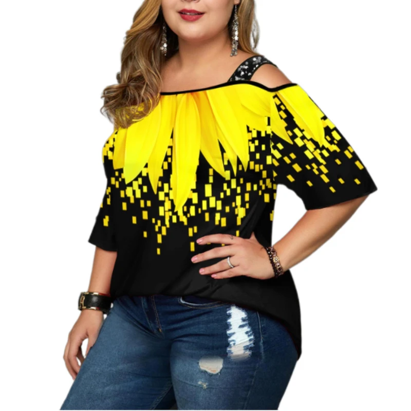 Women Oversized T Shirt Sexy Off Shoulder Graphic Tees Women Plus Size 4XL 5XL Women'S Clothing Female Pullover Camisetas Mujer