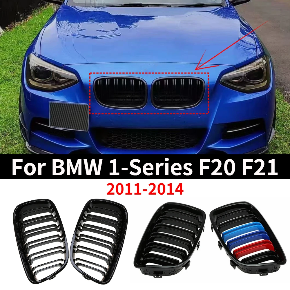 

Сменные решетки для переднего бампера с двойной линией, решетки для капота BMW F21 F20 1 Series 2011-2014, глянцевый черный гриль, автомобильные аксессуа...