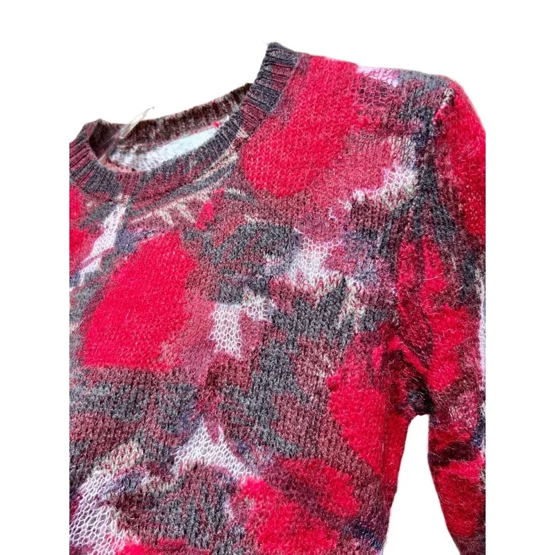 Свитер из смесовой шерсти мохера с цветущим градиентом полые контрастные цвета