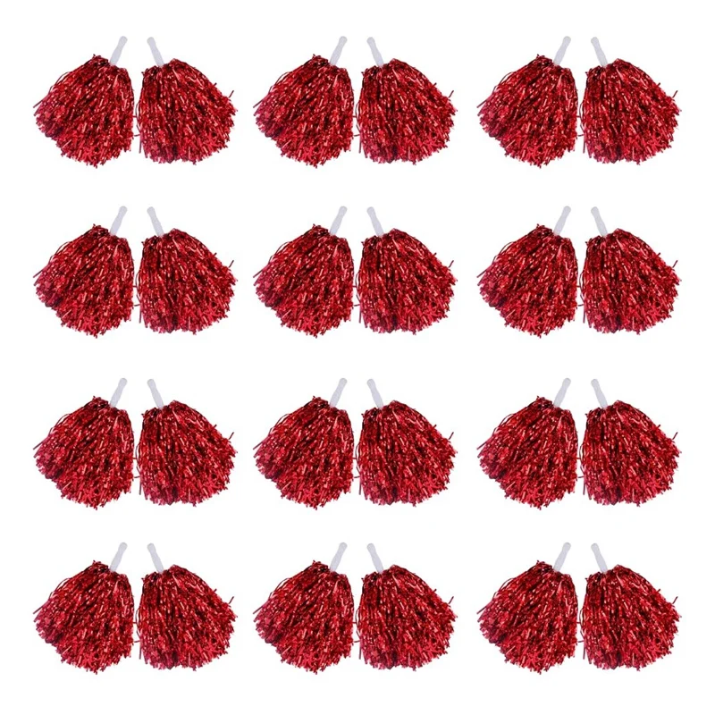 

24Pcs Cheerleading Pom Poms Metallic Foil Cheer Pom Poms With Plastic Handle For Adults Kids Cheerleaders Party
