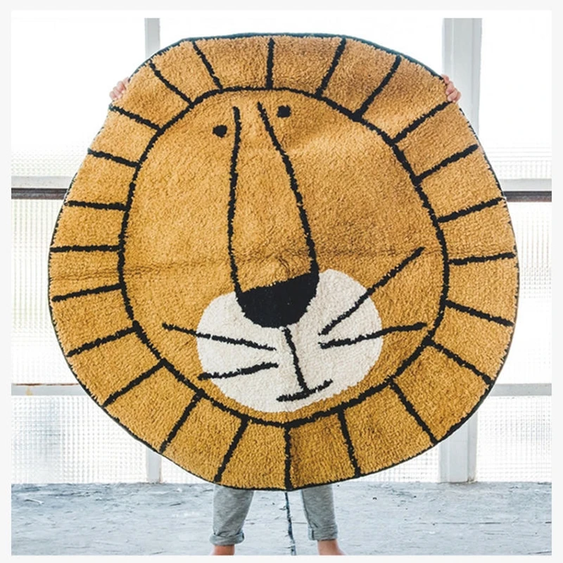 

Kids Play Crawling Round Area Rugs Cute Cartoon Bear Lion Owl Deer Print Carpet Children Bedroom Bedside Non-Slip Soft Floor Mat