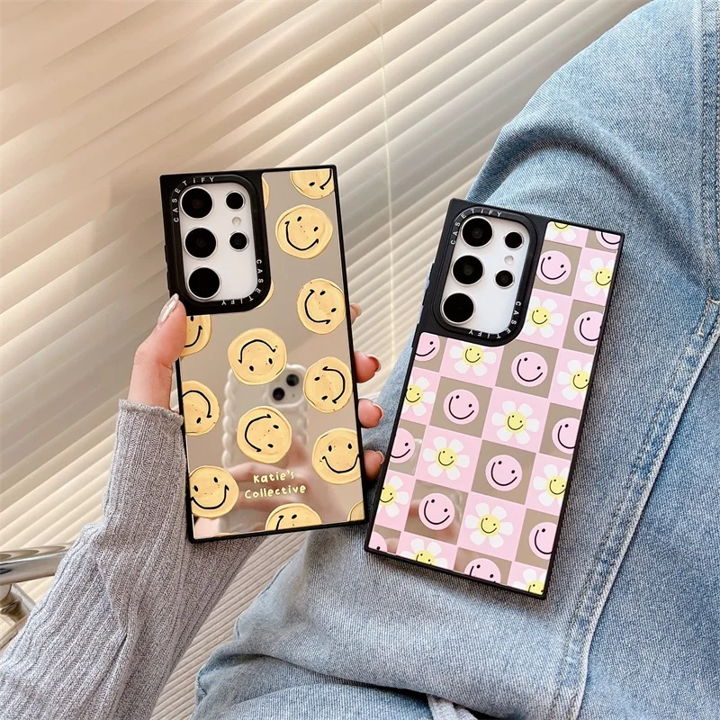

CASETIFY Luxury Smile Words Phone Case For Samsung Galaxy S22 S23 Ultra Plus Full View Cute Make Up Shockproof Black Edge Cover
