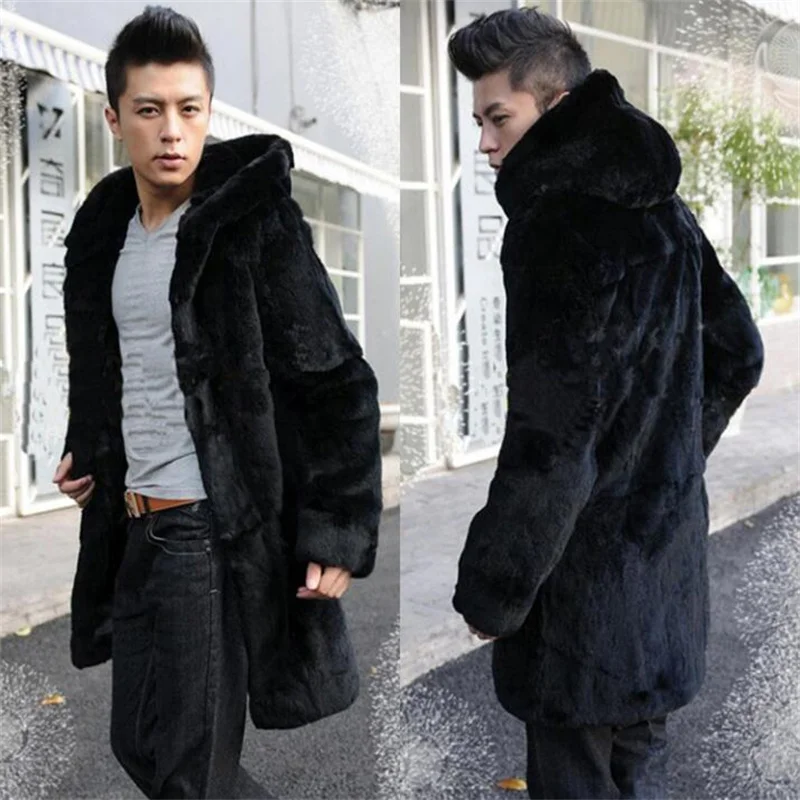 Autumn faux mink fur leather jacket mens winter thicken warm fur leather coat men loose jackets fashion B208