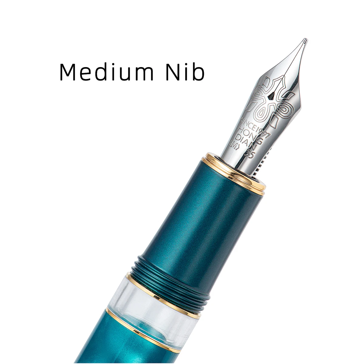Hongdian N7 Resin Piston Fountain Pen EF/F/M/Long Knife Nib Beautiful Green / Gray Peacock Totem Cap Writing Office Gift Ink Pen images - 6