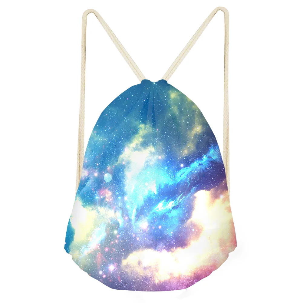 Multicolored Starry Sky Print Drawstring Bag  Lightweight Foldable Teenager Riding Backpack Reusable Travel Clothes Knapsack