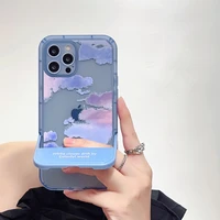 moskado clouds pattern stand holder phone case for iphone 11 12 13 pro nax x xr xs max lens protection clear soft tpu back cover