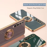 plating magnetic bracket case for xiaomi 10 pro mi10 m10 ultra xiao mi 10 lite 5g cover with finger ring stand holder back cover