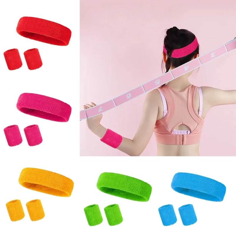 

Sports Fitness Colorful Headband Wrist Brace Sweat Bands, Weight Lifting Hand Wrist Support Gym Training Wristband Kits
