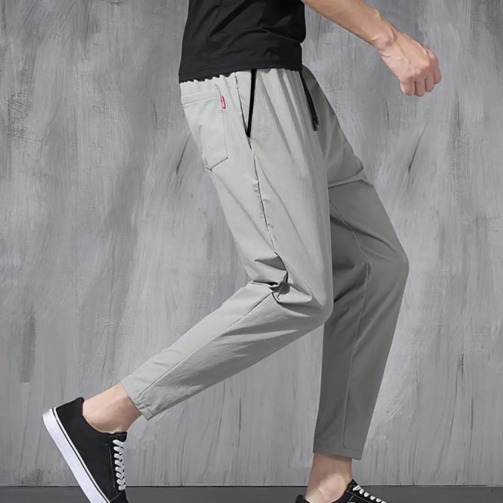 

Summer Trousers Trendy Elastic Waist Summer Ninth Pants Loose Type Multi Pockets Summer Trousers Male Garment