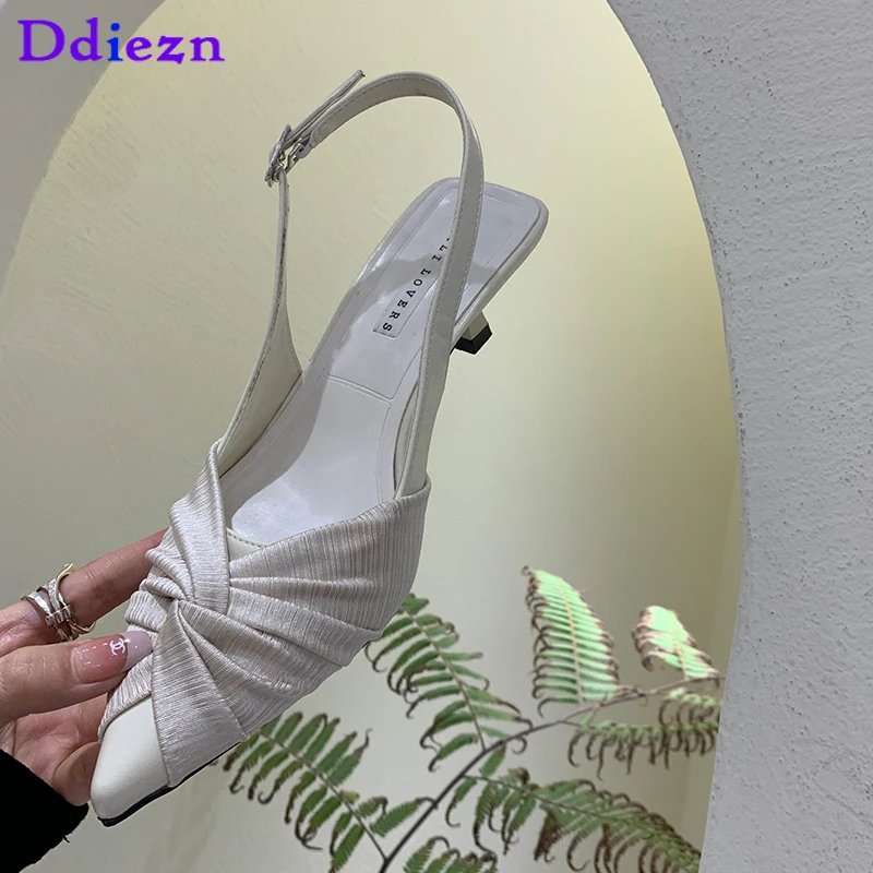 

2023 Women Pumps Female Shoes Pointed Toe Thin High Heels Fashion Summer Outside Ladies Sandals Slides Butterfly-Knot Footwear