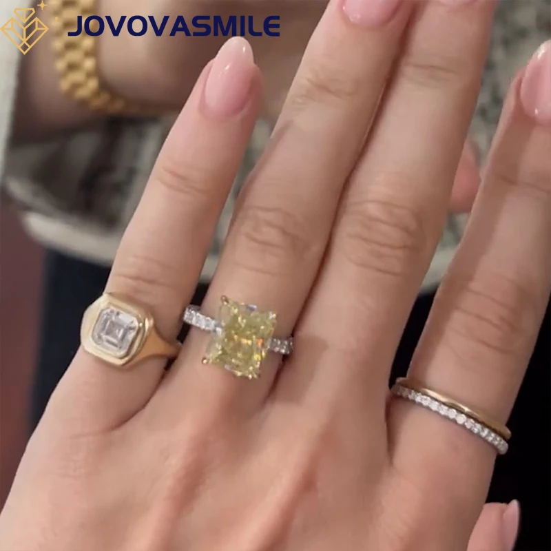 

JOVOVASMILE Moissanite Ring With Certification 5ct 9x 11mm Light Yellow Crushed Ice Hybrid Radiant Cut Two-Tone 18k Yellow Gold