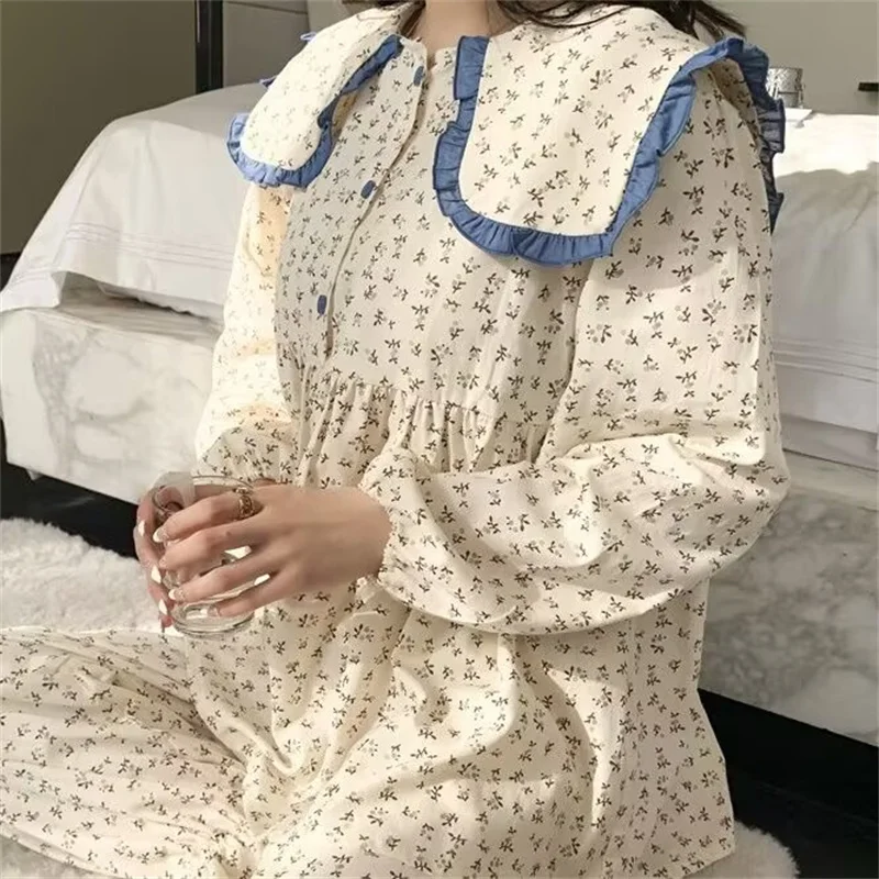 Autumn Pajamas Set Full Sleeve T-shirt Long Pants 2Piece/Set Sweet Pyjama Big Size Princess Homewear Cozy Plus Sleepwear