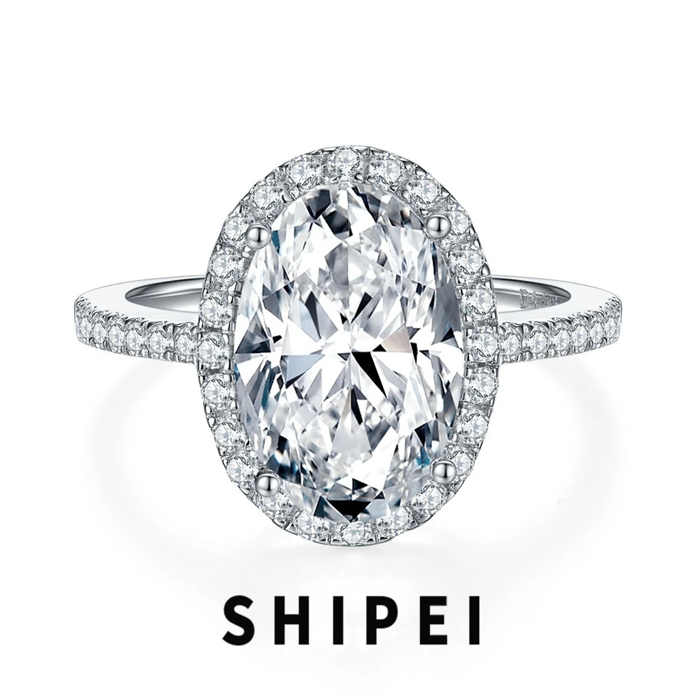 

SHIPEI 4.5CT Oval D Moissanite Diamond Ring Jewelry For Women Engagement Luxury 925 Sterling Silver Sparkling Anniversary Gift