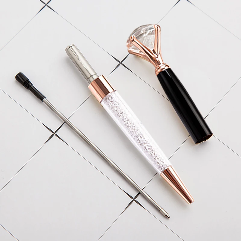 Металлическая шариковая ручка с 2 звеньями черно-белая большим кристаллом и