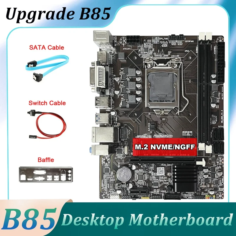 

B85 материнская плата для настольного компьютера + кабель SATA + переключатель + перегородка LGA1150 DDR3 M.2 NVME DVI VGA HD для 4-го I7 I5 I3 1150 процессора HNB85