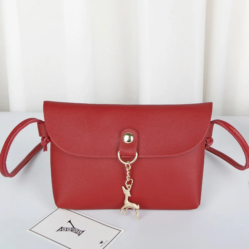 

Модная простая сумка через плечо из искусственной кожи с оленем для женщин, однотонный мессенджер на плечо, маленькая дорожная дамская сумо...