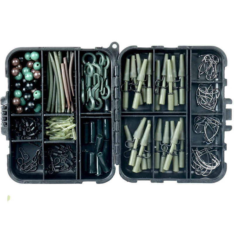 

160Pcs/Box Carp Fishing Tackle Kit Including Anti Tangle Sleeves Hook Stop Beads Boilie Bait Screw Rolling Swivel Snaps