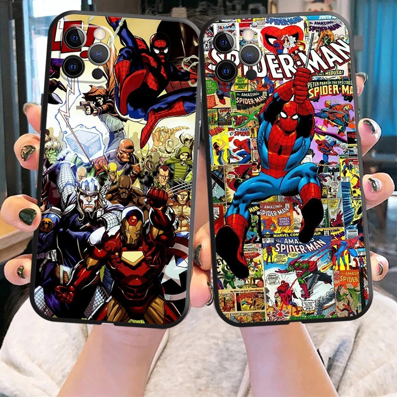 

Marvel Spider-Man Phone Case For iPhone 13 12 11 Pro 12 13 Mini X XR XS Max SE 6 6s 7 8 Plus Liquid Silicon Funda Back Coque