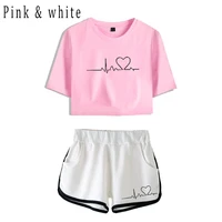 mother and daughter printed short sleeve sets fashion crop top shorts tracksuits girls two piece outfit female loungewear suit