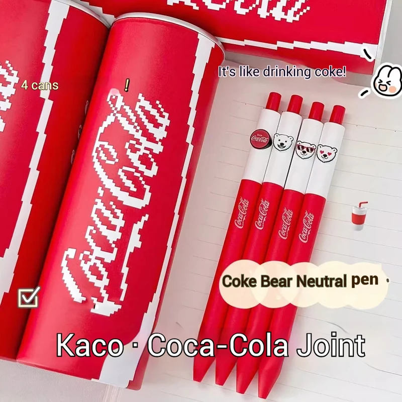 Фото 4 шт. нейтральные ручки Kaco Coca-Cola Limited Edition, милый медведь bol riskrafos gel 0,5 мм, черные, быстросохнущие, гладкие канцелярские принадлежности №1