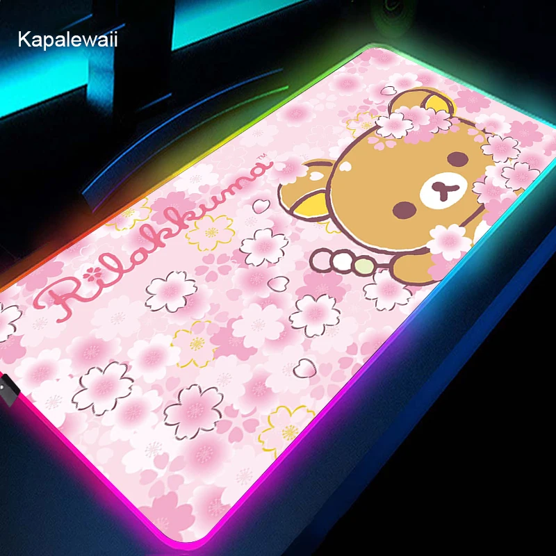 

Large RGB Rilakkuma Mouse Pad Gaming Mousepad LED Mause Pad Gamer Copy Mouse Carpet Big Mause Pad PC Desk Pad Mat with Backlit