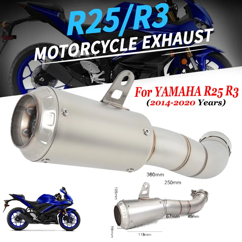 Slip-On For YAMAHA YZF-R3 R3 R25 MT-03 MT03 MT-25 Motorcycle Exhaust Escape Full System Muffler Middle Pipe With Laser Marker