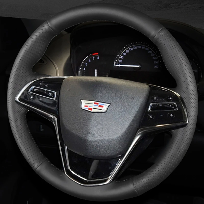 

Custom Car Steering Wheel Braid Cover Genuine Leather 100% Fit For Cadillac CTS 2014-2016 ATS 2013 2014 2015 Car Accessories