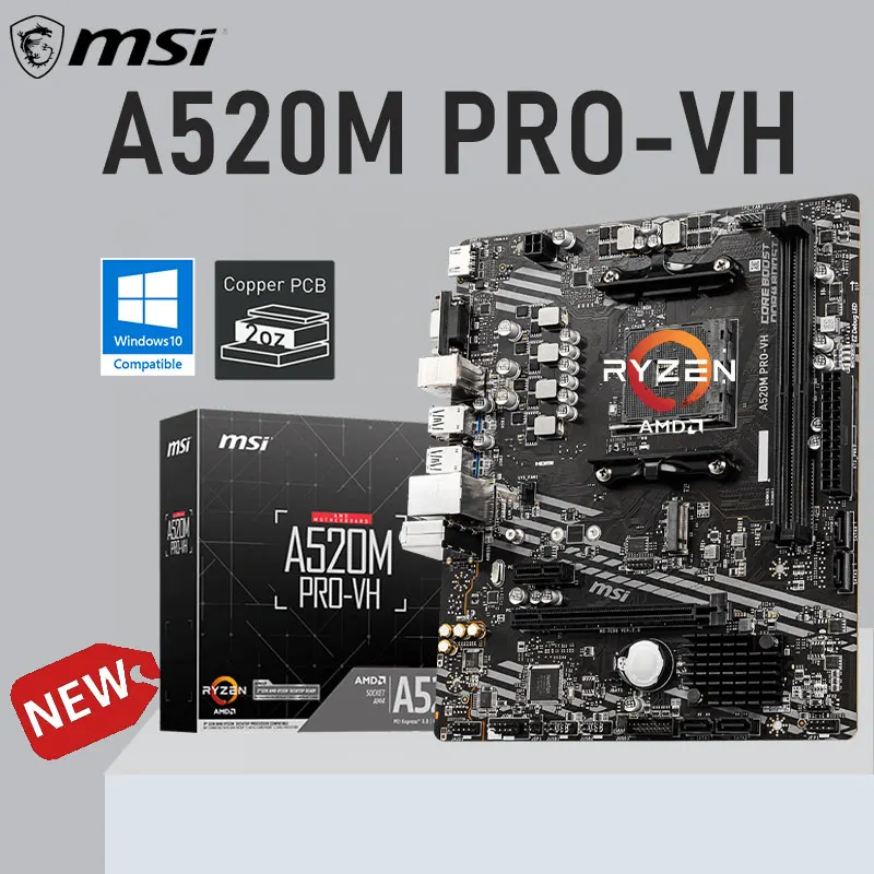 

Розетка AM4 MSI A520M PRO-VH материнская плата DDR4 64Gb M.2 поддержка 5600X 5600G 5700G A520M материнская плата для настольного компьютера AMD A520 Micro ATX Новинка