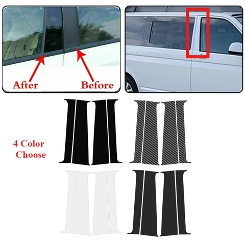 4 шт. для VW T5/T6 2008-2021, глянцевые черные стойки, декоративная крышка окна, боковая отделка двери, наклейки, внешний декор автомобиля