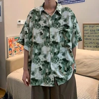 summer tie dye short sleeve shirt men fashion print casual shirt men korean loose green ice silk shirt mens hawaiian shirt m 2xl