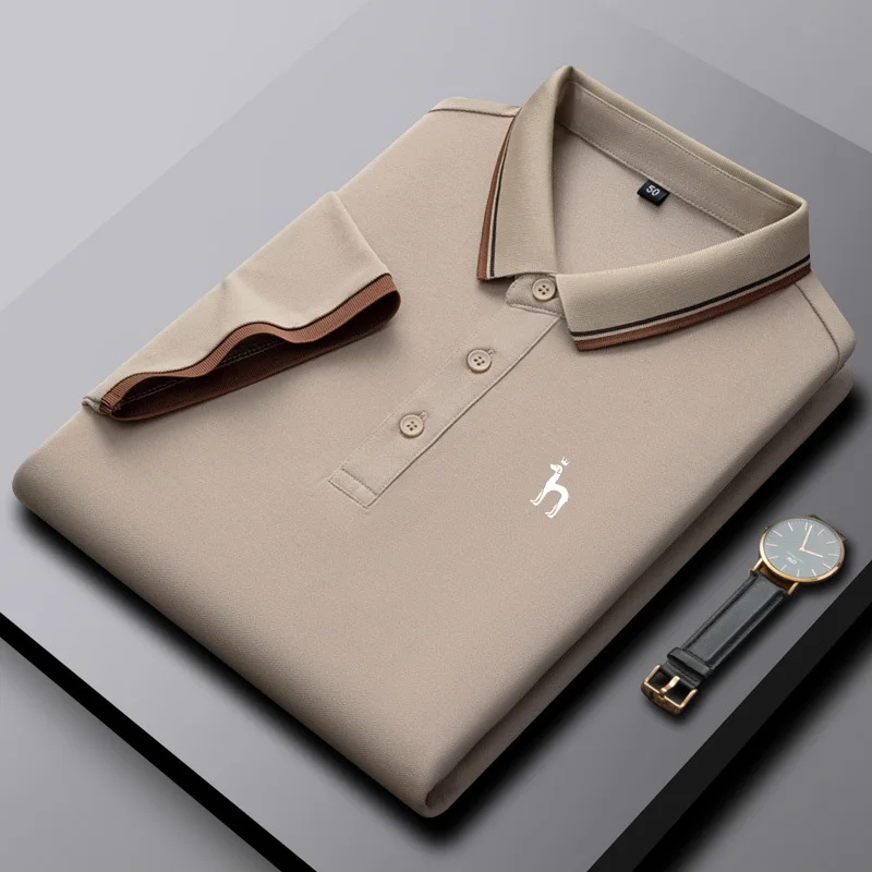 Hazzys Premium Polo Shirt Men's Short-Sleeved T-Shirt Trendy Plus Size Men Solid Turtleneck New Loose Half-Sleeved