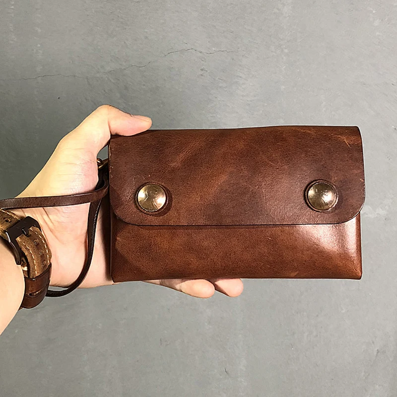 New hand-made leather long purse soft leather purse vintage old buckle large capacity purse