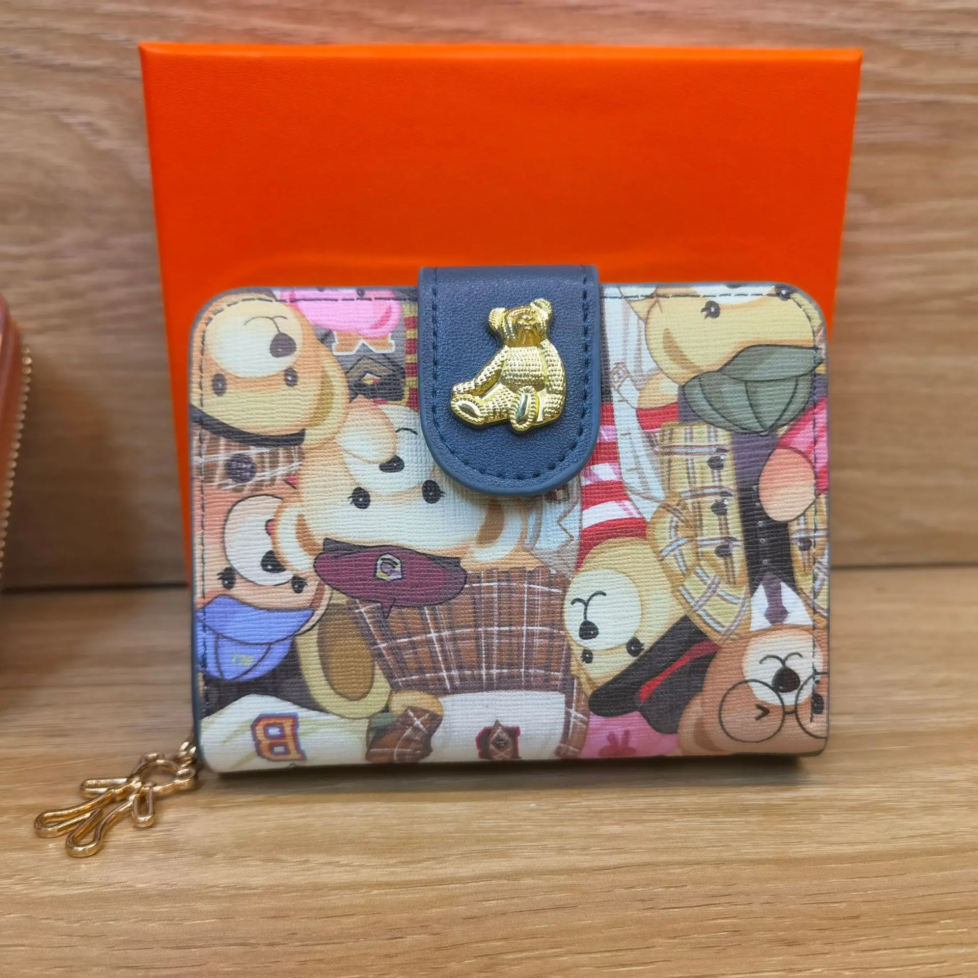 Little Bear Wallet Women's Short Change Bag Multi Card Anti demagnetization Fashion Printing Money Card Integrated Card Bag
