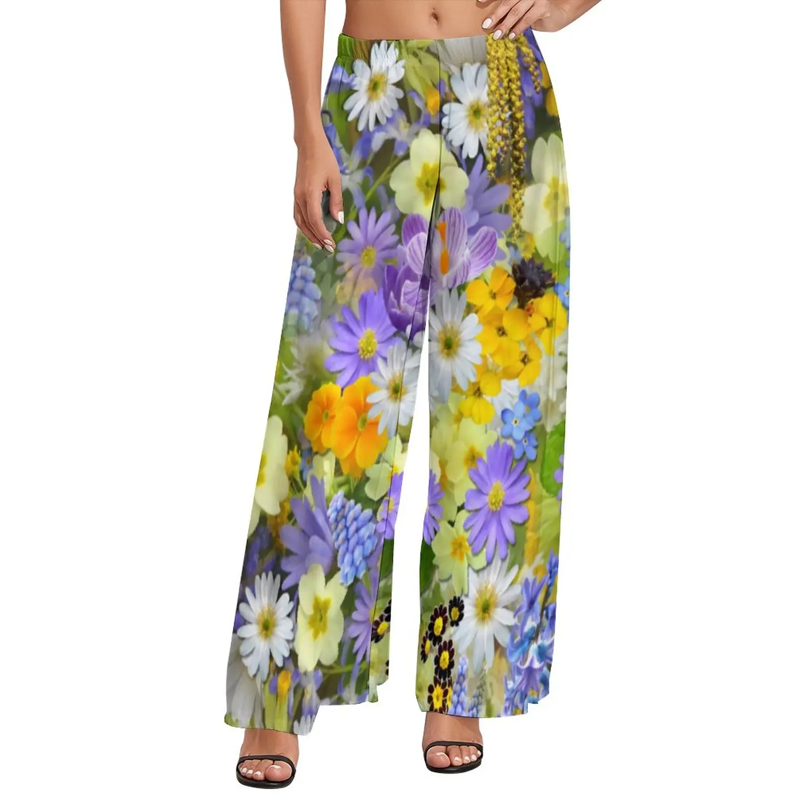 

Purple Daisy Print Straight Pants A Burst of Flowers Modern Wide Leg Pants Women Oversize Beach Custom Trousers