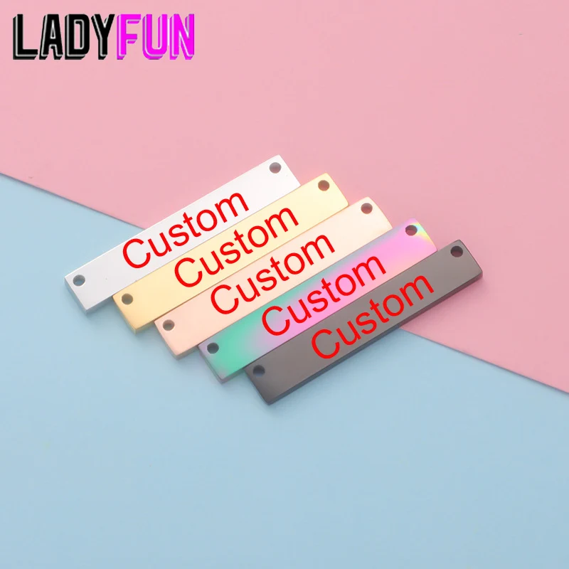 

Ladyfun Rectangle Stainless Steel Custom Engraved Charm Engraveable Bracelet Bar Connectors For Diy Free Stamping