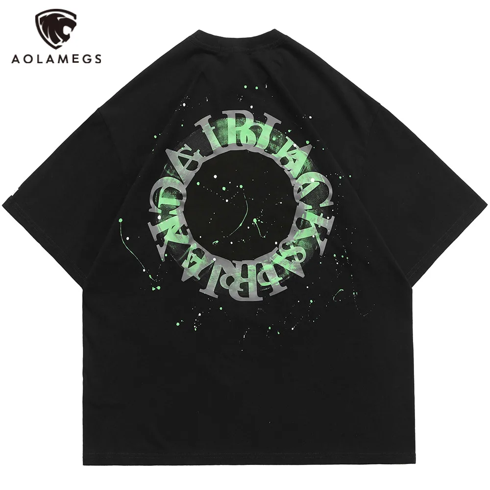 

Aolamegs Oversized Men's T-shirts Letter Print O-Neck T-shirt Summer Hip HOP Stree Tee Tops Cottons Cozy Fashion Couple Clothes