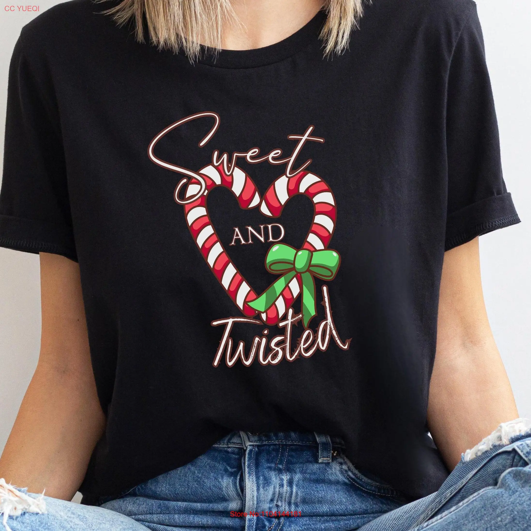 Футболка Sweet and Twisted Candy Cane Рождественская забавная с длинными или короткими