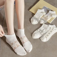 solid color white short socks ultra thin transparent crystal silk socks women fashion summer japan style lolita lace ruffle sock