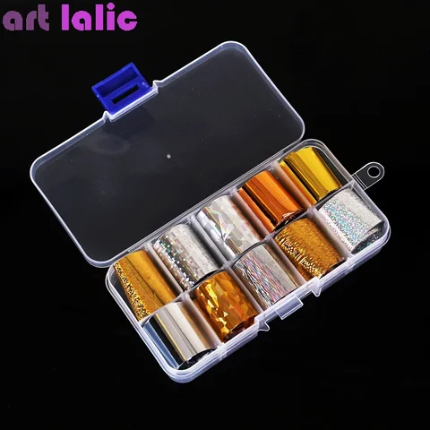 Голографическая наклейка для ногтей Art Lalic, золотой и серебряный, набор из 10 листов