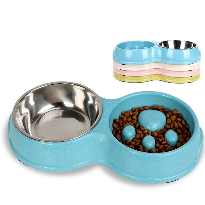 

Pet Anti-slip 2 In 1 Stainless Steel Food Bowl Feeder Feeding Drinking Water Double Bowl for Cats and Dogs Pet Food Utensils