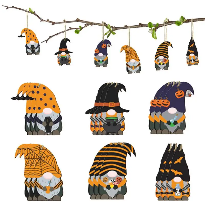 

24 шт. Хэллоуин гном деревянный кулон красочный гном знак с шляпой осень праздничный Декор праздничные гномы для дома сада двора
