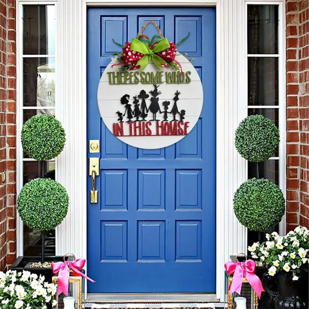 

Door Christmas Decor Eye-catching Xmas Element Festive Wooden Door Signs with Bow Tie Letters Unique Christmas for Door