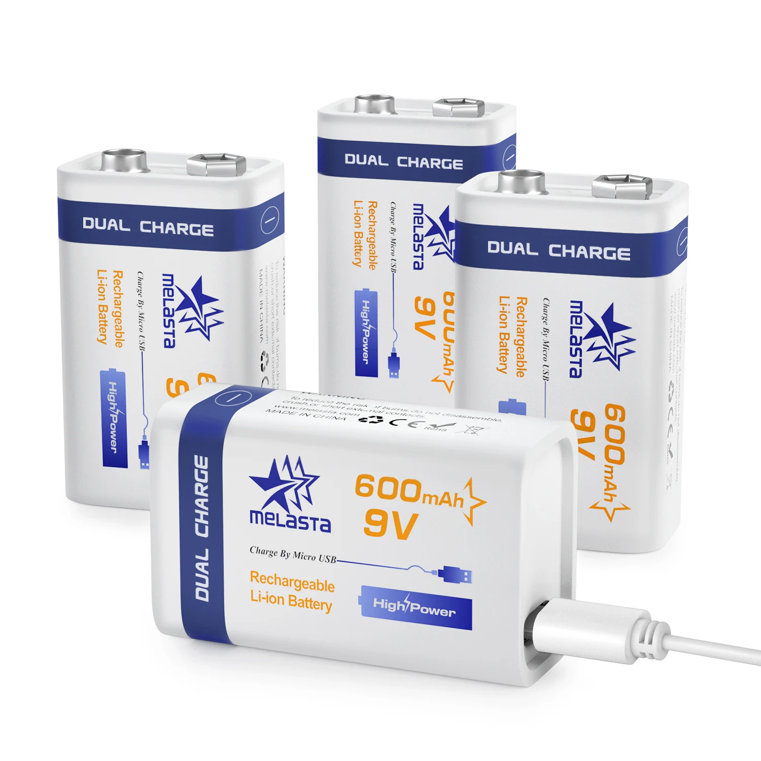 

Melasta 2/ 4PCS 9V 6F22 USB 600mAh Li-Ion Rechargeable Battery for Smoke Alarm Wireless Microphone Guitar EQ Intercom Multimeter