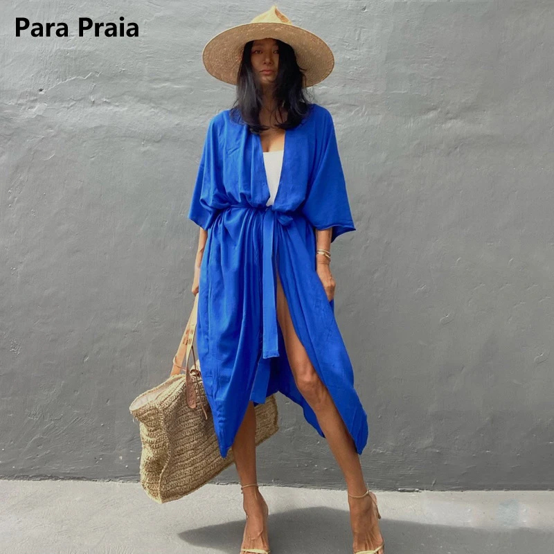 Пляжное кимоно для пляжа 2023 длинное платье макси хлопковая накидка на бикини