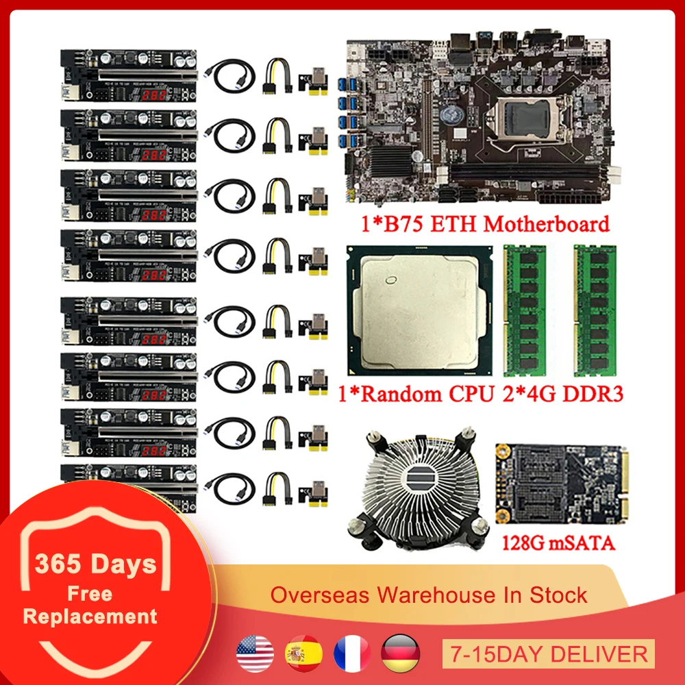 

Набор материнской платы для майнинга BTC B75, 8 USB 3,0 на PCIE, графическая карта LGA 1155 DDR3, процессор для майнинга биткоинов ETH