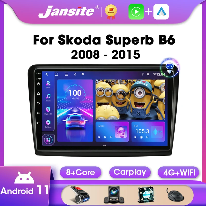 Автомобильный мультимедийный плеер Jansite для Skoda Superb 2 B6 2008-2015 10 1-дюймовый IPS-экран